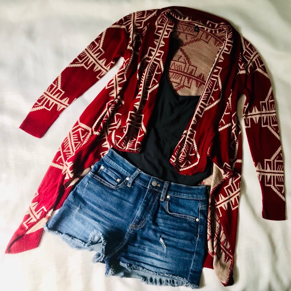 2/$40 Garnet & Tan Aztec Tribal Cardigan